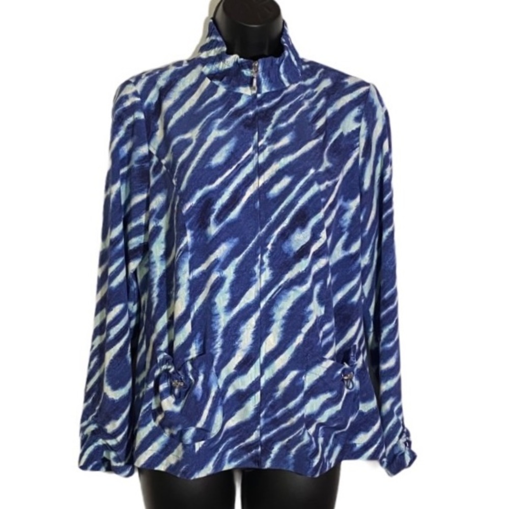 Chicos Zenergy Jacket Zip Up Neema Blue Zebra Print Pockets Women’s Size Small